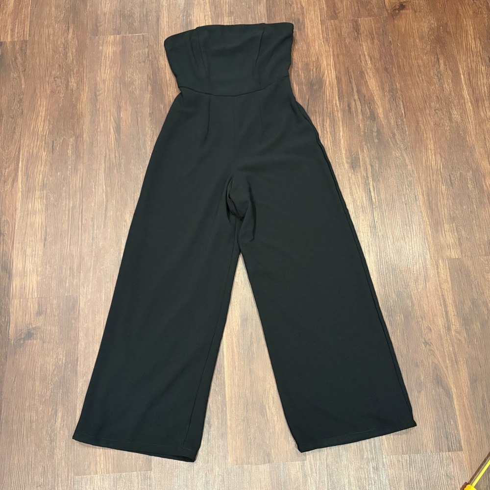 Y2K Clubwear Minimalist Wild Fable Black Strapless Wide Leg Tube Jumpsuit Small